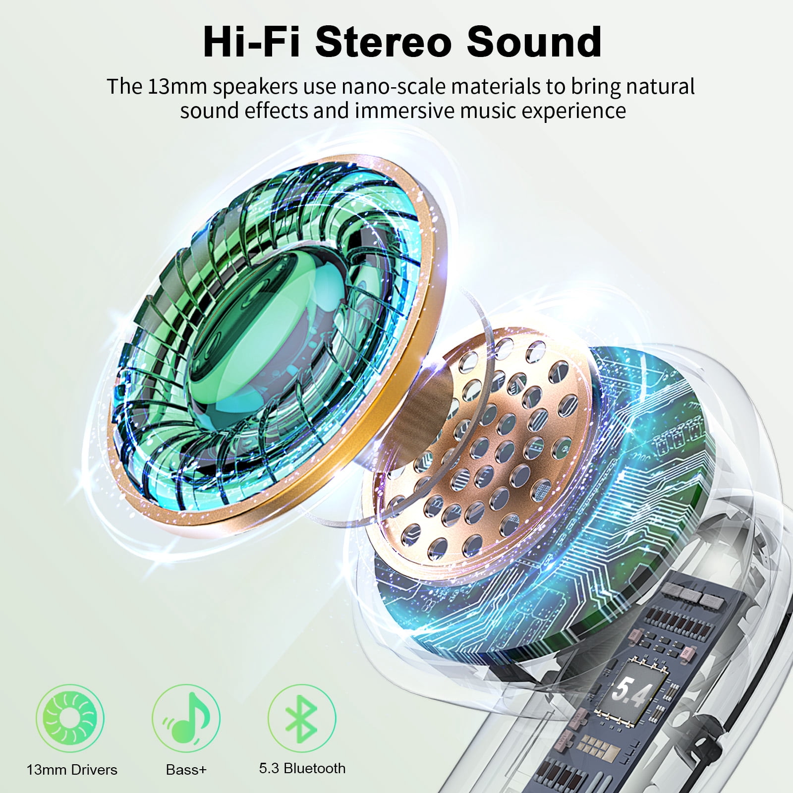 Wireless Bluetooth Earbuds Noise Cancelling in Ear Buds Deep Bass Stereo, 50H Playtime with Mics, LED Display, IPX7 Waterproof Earphones for iphone Android Laptop, Green thumbnail 10