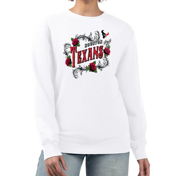 Women's G-III 4Her by Carl Banks White Houston Texans Roses Fleece Tri-Blend Pullover Sweatshirt