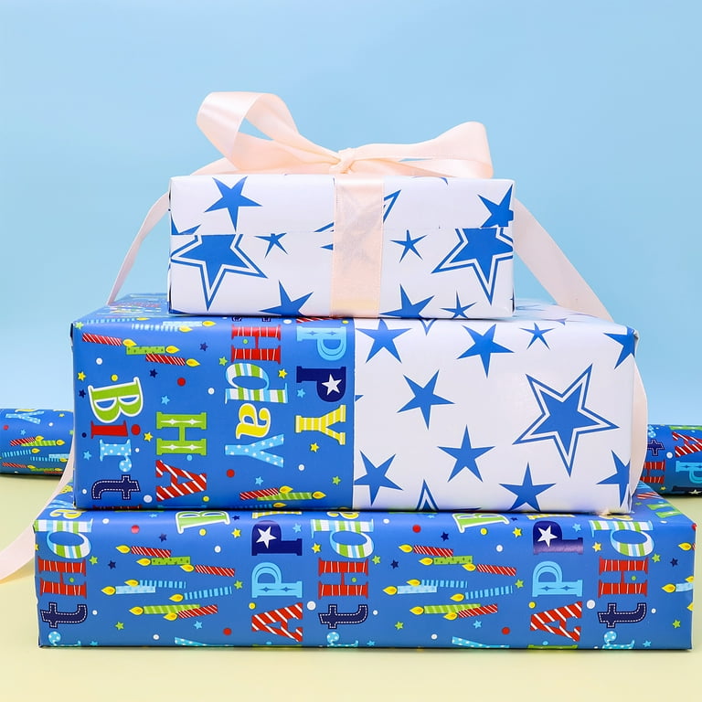 Reversible Birthday Wrapping Paper Roll, x 33ft For Boys