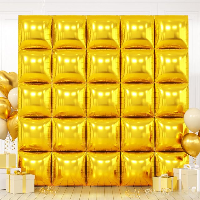 Kit de pared con globos FEYG, lámina cuadrada dorada metalizada, 48 cm, 25 unidades
