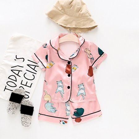 

Yubatuo Toddler Kids Baby Boys Girl Cartoon Pajamas Sleepwear T shirt Shorts Clothes Set Pink 110
