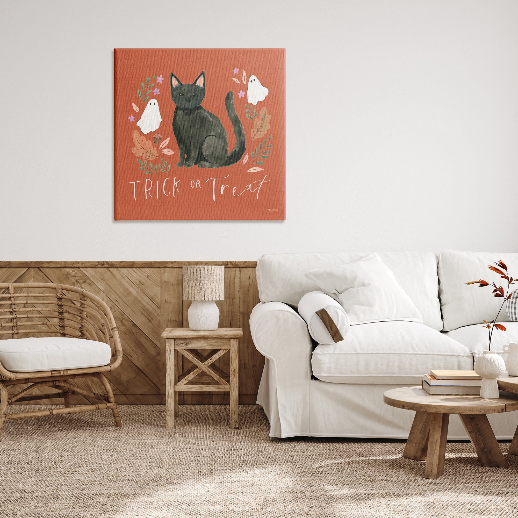 Stupell Industries Trick Or Treat Cat Holiday Painting Gallery Wrapped Canvas Art Print Wall Art, 36 x 36