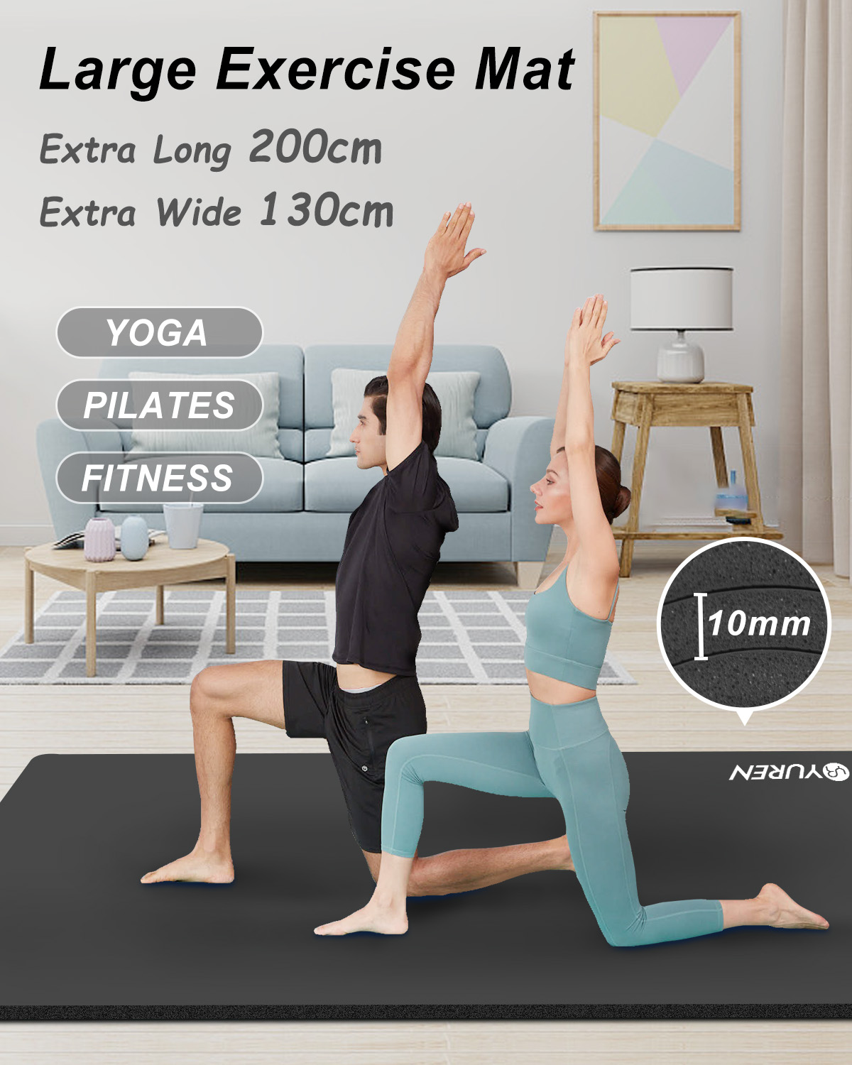 YR Extra Large 10mm Yoga Mat, Black photo 3
