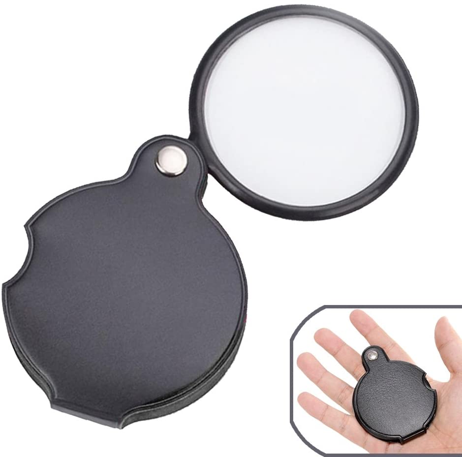 2pcs 10x Small Pocket Magnify Glass Premium Folding Mini Magnifying Glass  with Rotating Protective Leather Sheath, Apply to Reading, Science,  Jewelry, Hobbies, Books 