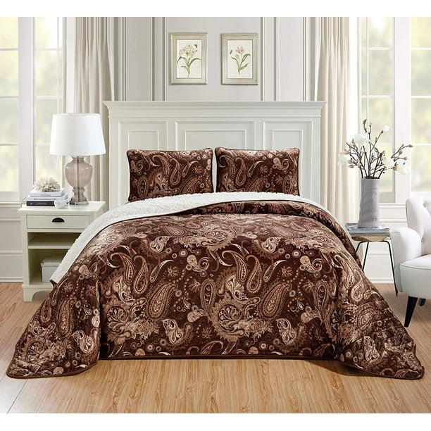 Chezmoi Collection 3-Piece Velvet Sherpa Lightweight Comforter Set