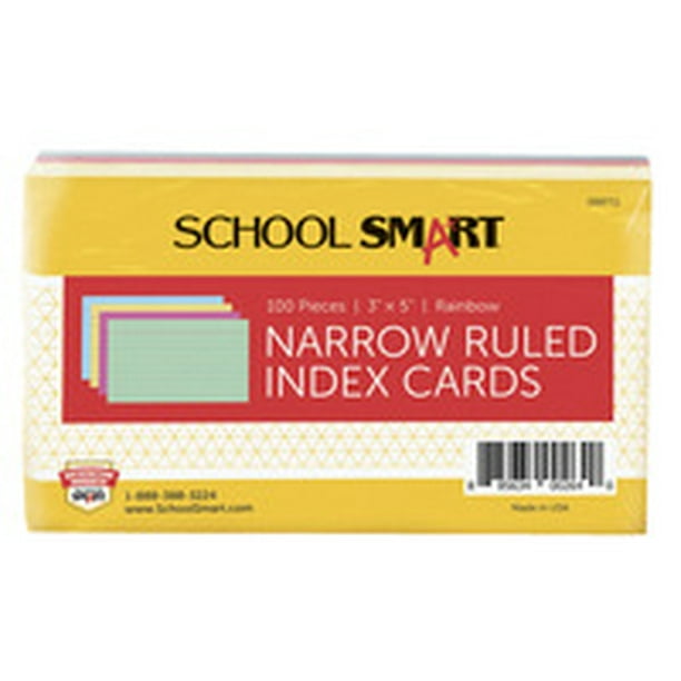 School Smart Ruled Index Cards, 3 x 5 Inches, Assorted Colors, Pack of