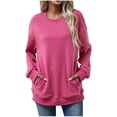 thumbnail image 3 of Loopsun Womens Fall Tops, Long Sleeve T Shirts for Women, Women's Fashion Solid Long Sleeve Round Neck Pullover Top with Double Pocket Hot Pink, M, 3 of 4