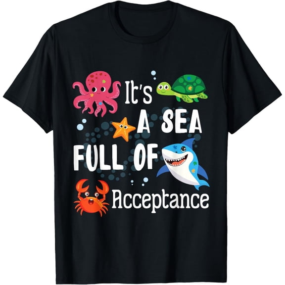 Ocean Animals Autism & Normal It's A Sea Full Of Acceptance Mens T-Shirt