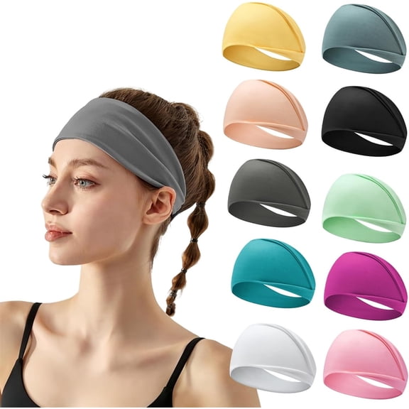10Pcs Elastic Wide Sweat Band,Non-Slip Sport Sweatbands,Women's Workout Headbands,Premium Stretchy Head Bands,Moisture Wicking Headbands,Stylish Hair Accessories,for Girls Fitness Random Color