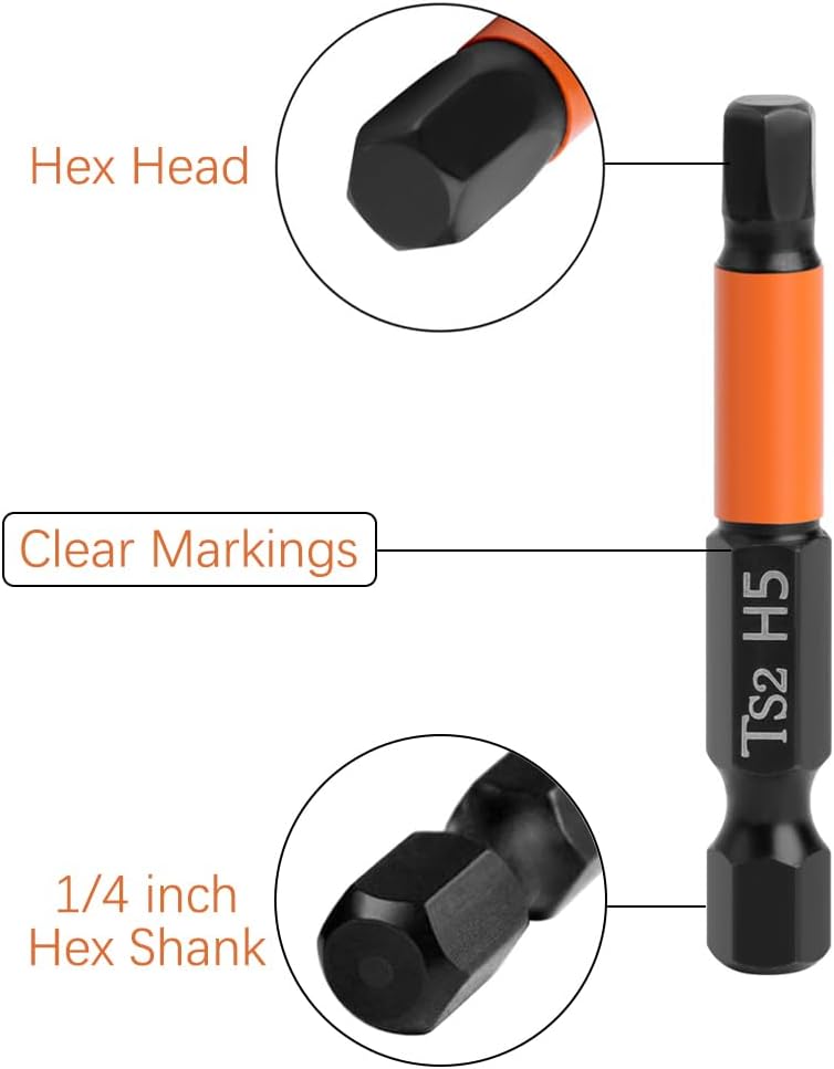 MKEUDQ-9Pcs Hex Head Allen Wrench Drill Bit Set with Magnetic Tips, 1/4'' Hex Shank Impact Hex Bits Set H1.5-H10 Metric S2 Steel Screwdriver Bits, 2 Inch Length