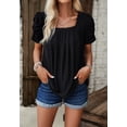 thumbnail image 5 of Square Neck Ruched Sleeve Top, Black, Large, 5 of 5