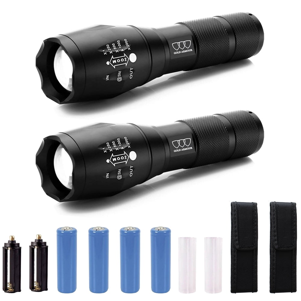 Gold Armour Rechargeable Flashlight, Flashlights with Batteries and Holster, LED Water Resistant