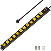 12 Outlet Long Power Strip, 2100 Joules Surge Protector 6FT Power Cord, Wide Spaced Outlet Power Bar, Overload Protection Switch, Industrial Heavy Duty for Work Bench, Shop, Garage