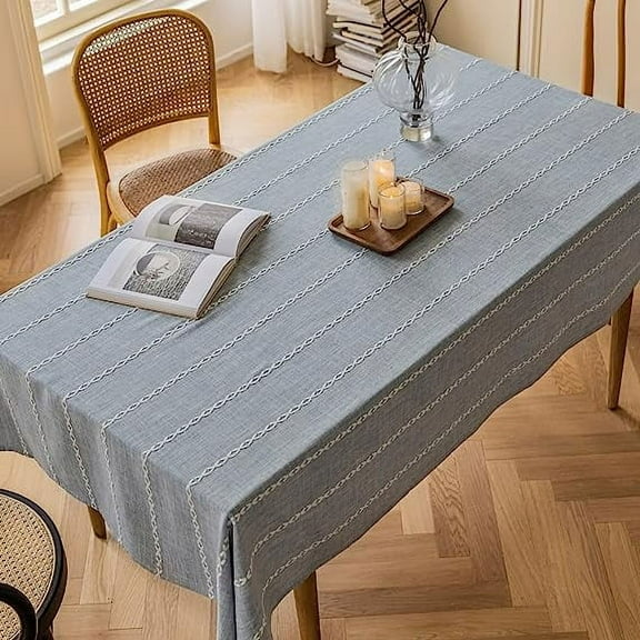 Firefly Hope Farmhouse Cotton-Linen Tablecloth, Heavy-Weight, Washable & Soft for Rectangular Tables, Kitchen, Dining, Parties, 98*53in, Blue