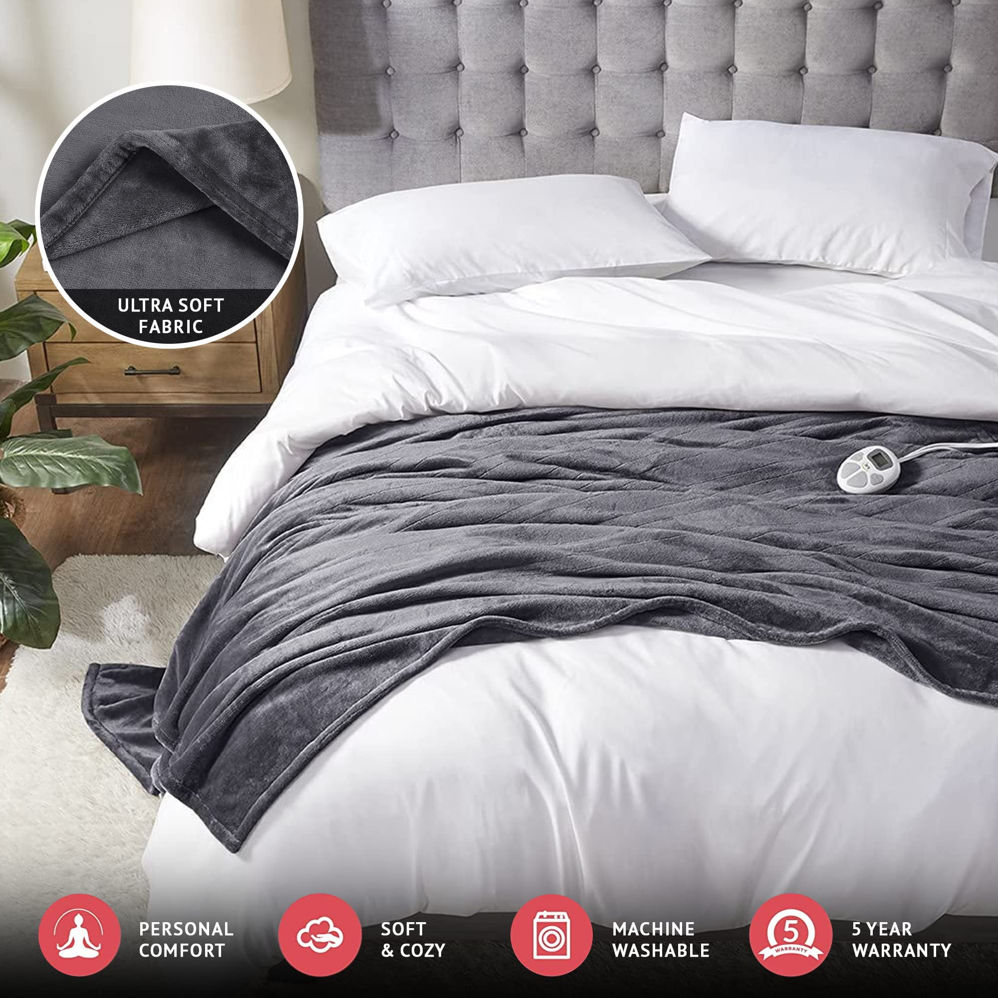 Serta Luxuriously Soft Plush Electric Blanket Fast Heating Cozy