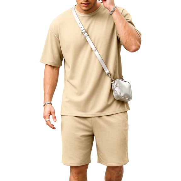 RICHCOIN Mens 2 Piece Sets Casual Outfit Summer Vacation Beach Short Sleeve T Shirts and Shorts for Men