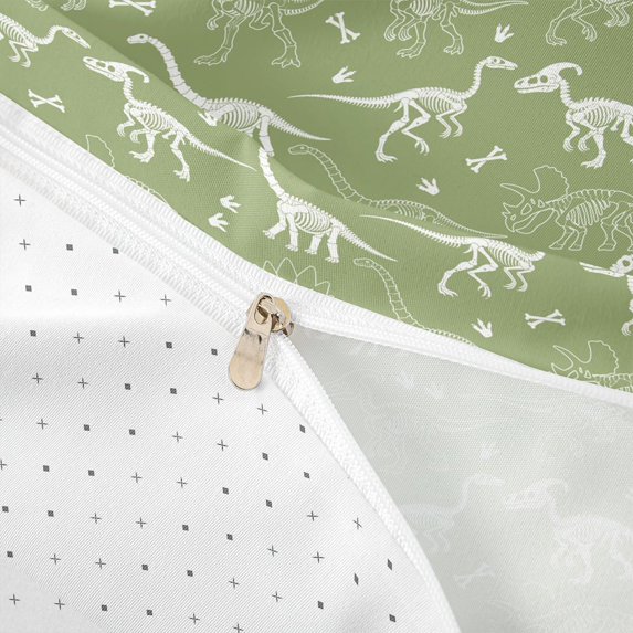 meiyoeat Dino Skeleton Bedding for Kids Boys Teens, Brachiosaurus Wildlife Duvet Cover Full, Olive, Reversible, 3 Pieces, 1 Duvet Cover and 2 Pillowcases
