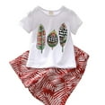 thumbnail image 3 of Kids Girls Clothes Short Sleeve T-shirt + High Waist Pleated Pants Wide Leg Elastic Set Toddler Baby Girl, 3 of 8