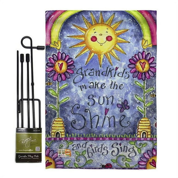 Breeze Decor BD-FY-GS-115108-IP-BO-D-US16-AL 13 x 18.5 in. Grandkids Special Occasion Family Impressions Decorative Vertical Double Sided Garden Flag Set with Banner Pole