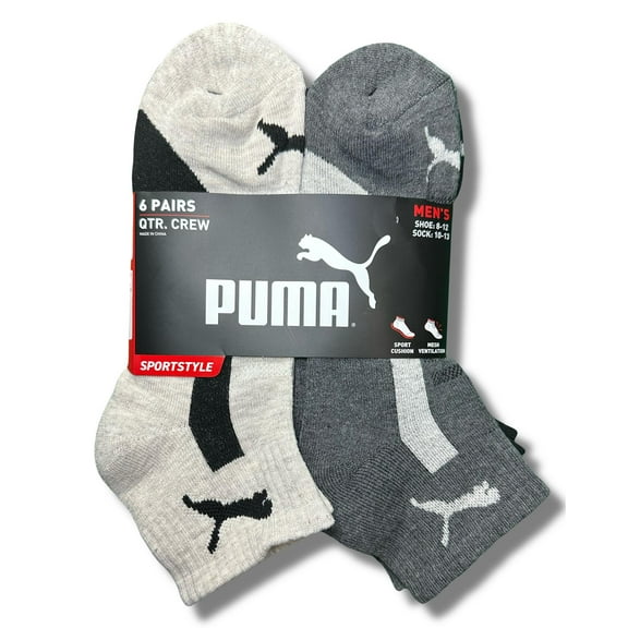 PUMA SOCKS MEN'S - QUARTER CUT - PIPE 253 - BEIGE GREY - LARGE (10-13) PACK 6 XX