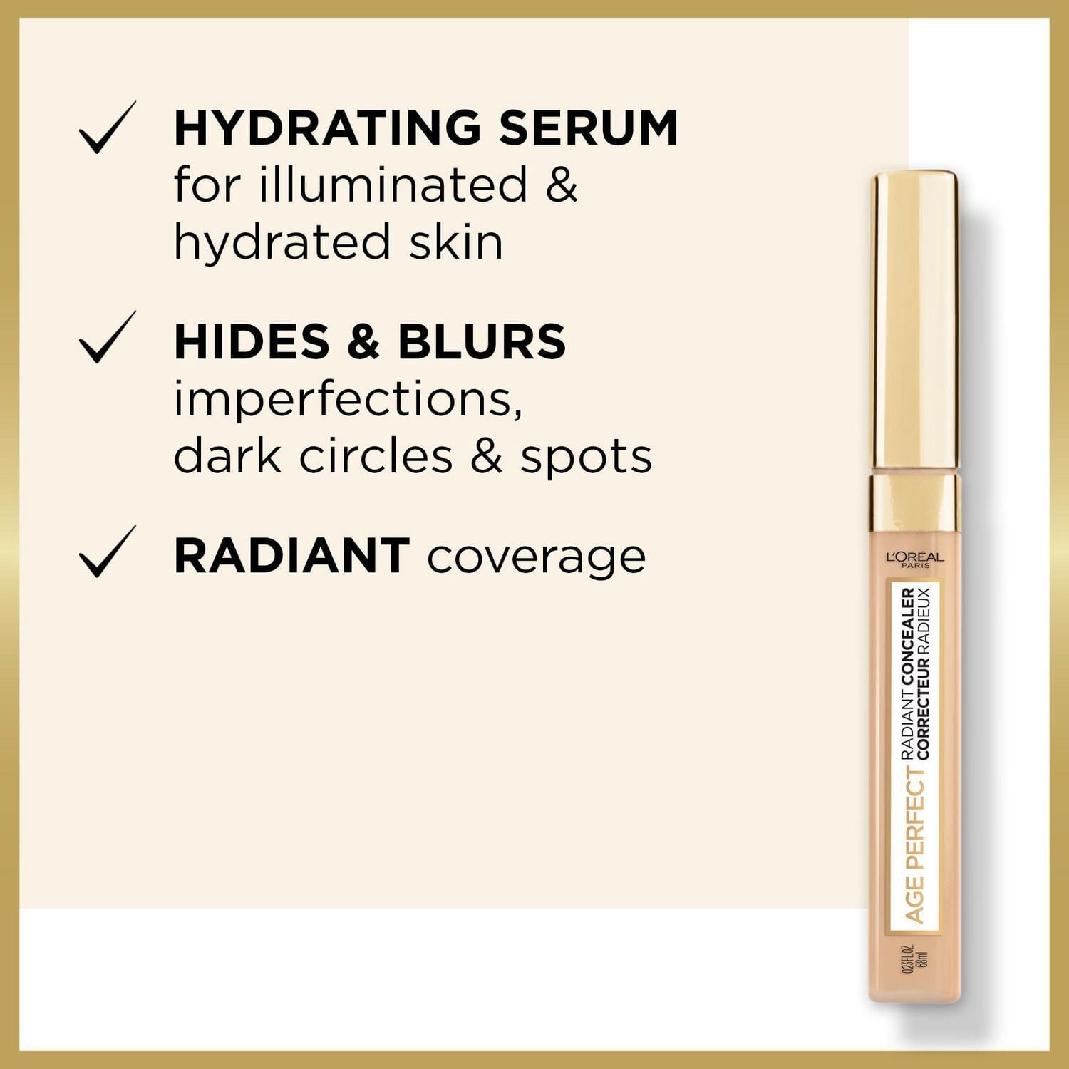 L'Oréal Paris Age Perfect Radiant Concealer, Blurs Without Settling,  Ivory Beige, 6.8  ML