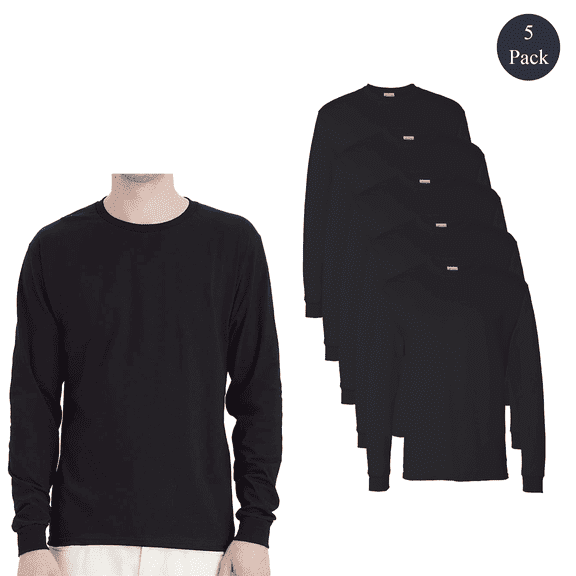 Hanes Men Essential-T Long Sleeve T-Shirt, Comfortable Crew Neck Solid Color Tee, Black, 5-Pack, S