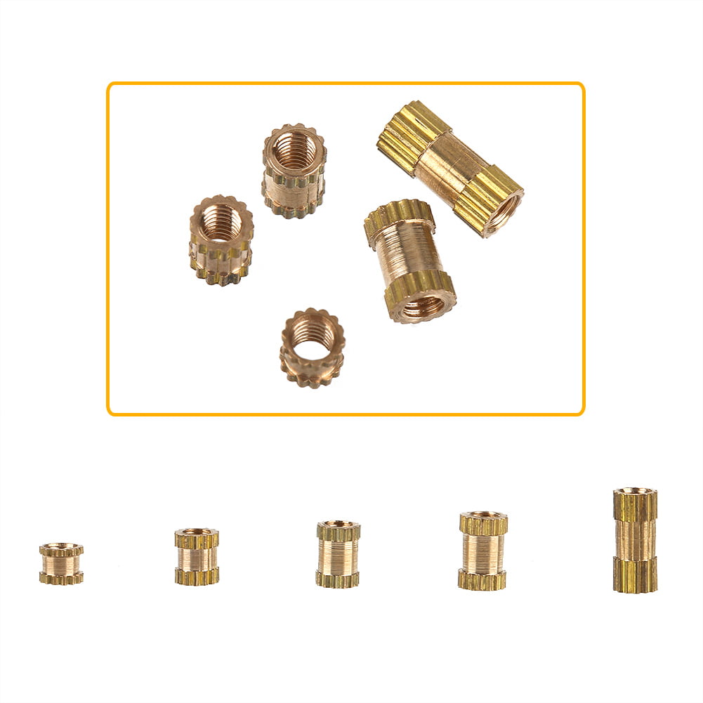 150pcs M2.5 Brass Insert Knurled Durable and Heat-Resistant Cylinder Knurled Round Molded-in Insert Embedded Nuts with Different Lengths