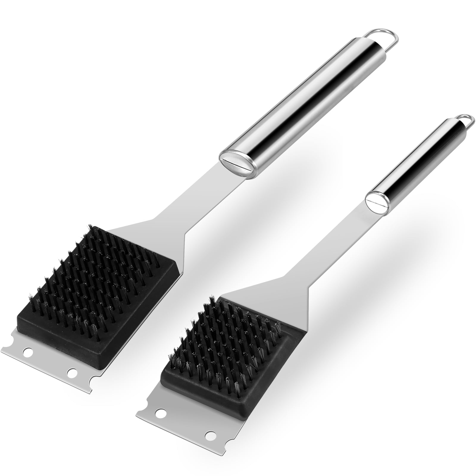 Vensio -2 Pack Heavy Duty Stainless Steel BBQ Grill Brush and Scraper Set, Professional Grill Cleaner with Ergonomic Long Handle for Gas Charcoal and Pellet Grills, BBQ Tools