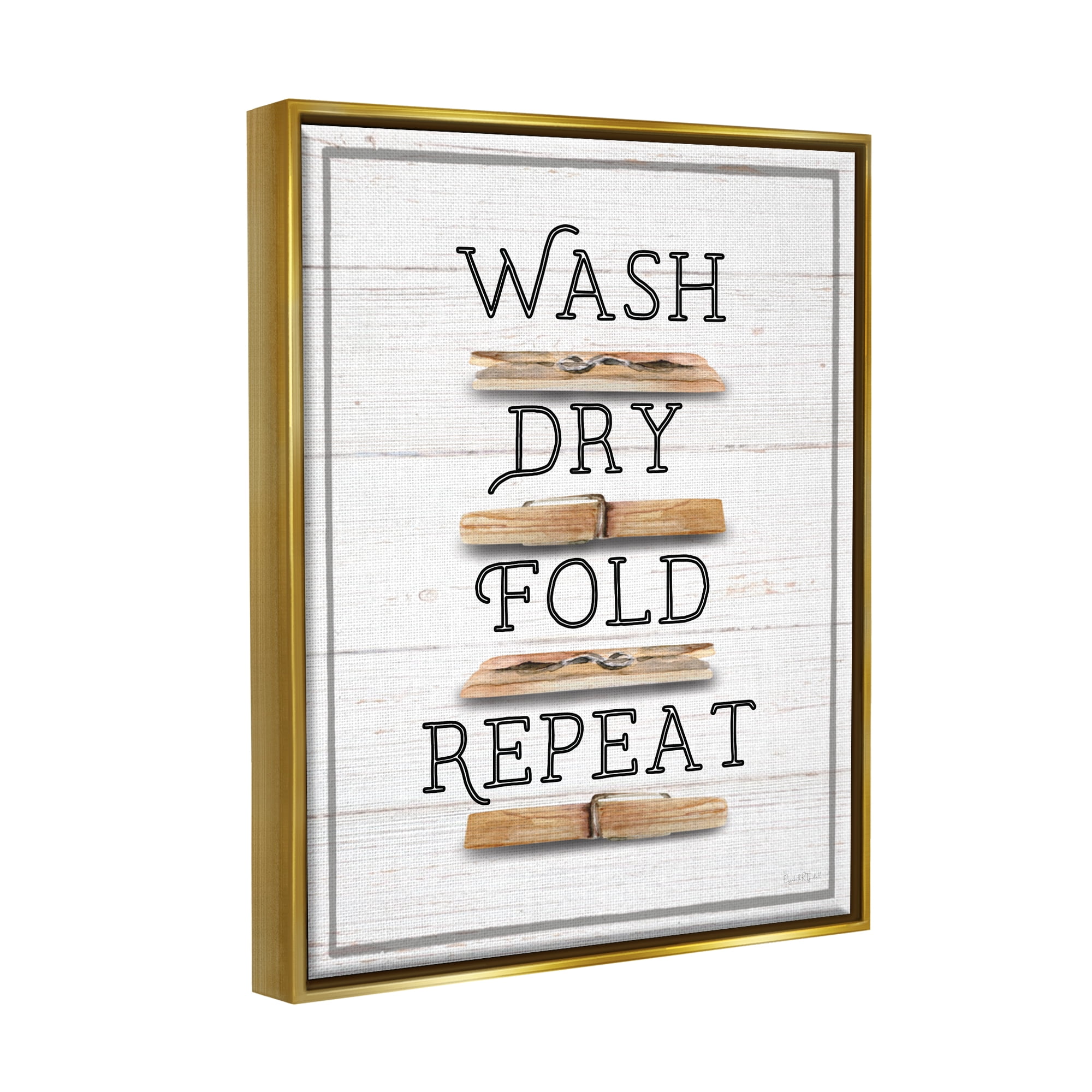 Stupell Industries Rustic Laundry Phrases Typography Painting Gold Floater Framed Canvas Art Print Wall Art, 17 x 21