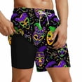thumbnail image 1 of Ceisia Men's Relaxed Fit Mardi Gras Mask Swim Trunks | Double-Layer Quick-Dry Beach Shorts | Elastic Waist Party Shorts Gift, 1 of 5