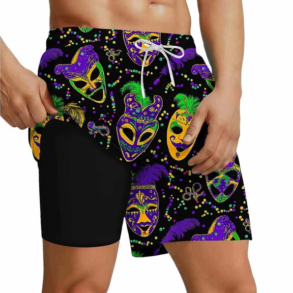 ZToonmas Men's Beach Shorts Casual Hawaiian Printed Drawstring Shorts Swim Trunks with Compression Liner