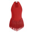 thumbnail image 2 of IBTOM CASTLE Halter Tassel Latin Dance Dress for Girls Sparkly Rhinestone Fringe Bodysuit Kids Ballroom Dancing Leotards Salsa Jazz Outfit Red, 2 of 7