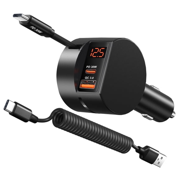 Cargador de coche OKRAY 78 W retráctil USB C con tipo C PD30W