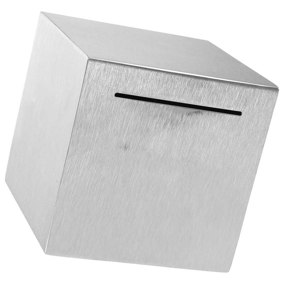 Luxshiny Adults Metal Money Box with Cash Storage 12cm Stainless Steel Silver 1Pcs