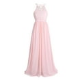 thumbnail image 2 of TiaoBug Big Girls Halter Neck Chiffon Flower Dress Princess Wedding Bridesmaid Formal Party Evening Maxi Gown Pearl Pink 4, 2 of 5