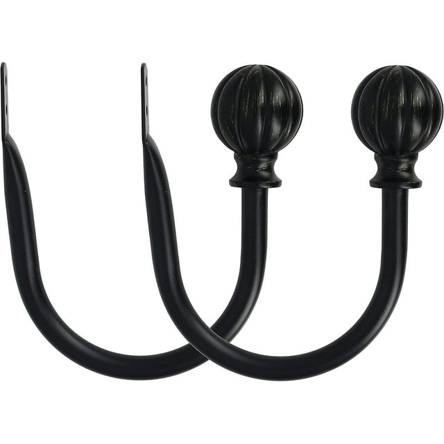 Meriville Set of 2 Decorative Fluted Ball End Window Curtain Holdbacks for Draperies, Black