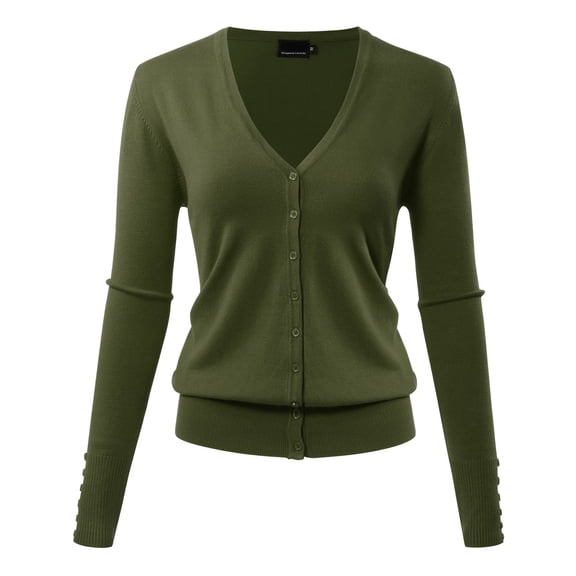 Allsense Women's Long-Sleeve Lightweight V-Neck Cardigan Sweater, Olive Green, 2X-Large