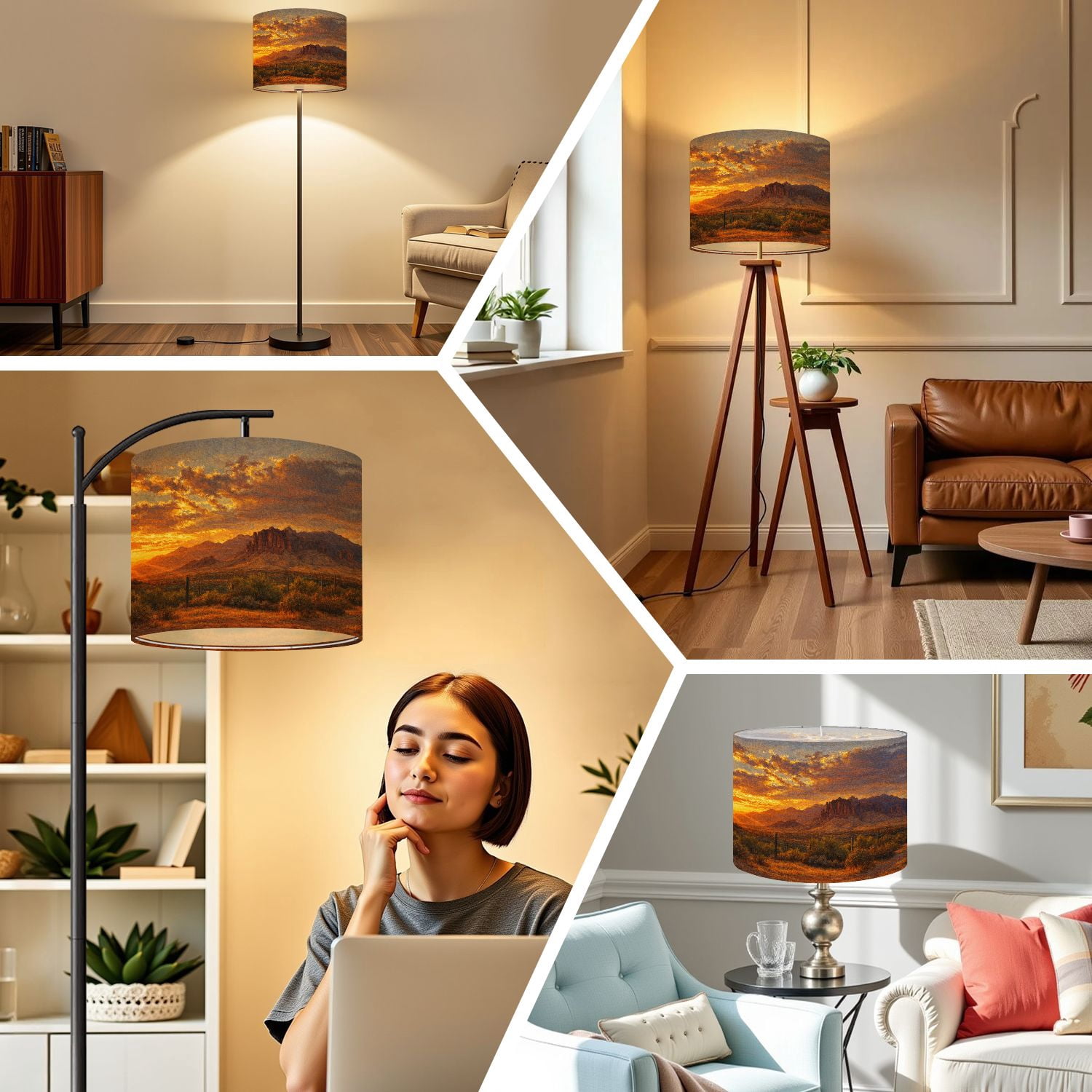 Linen Drum Lampshades American desert sunset mountain 13"x13"x10" Light Shade for Table Lamps Floor Lamp Shades Lampshade Replacement Assembly Required