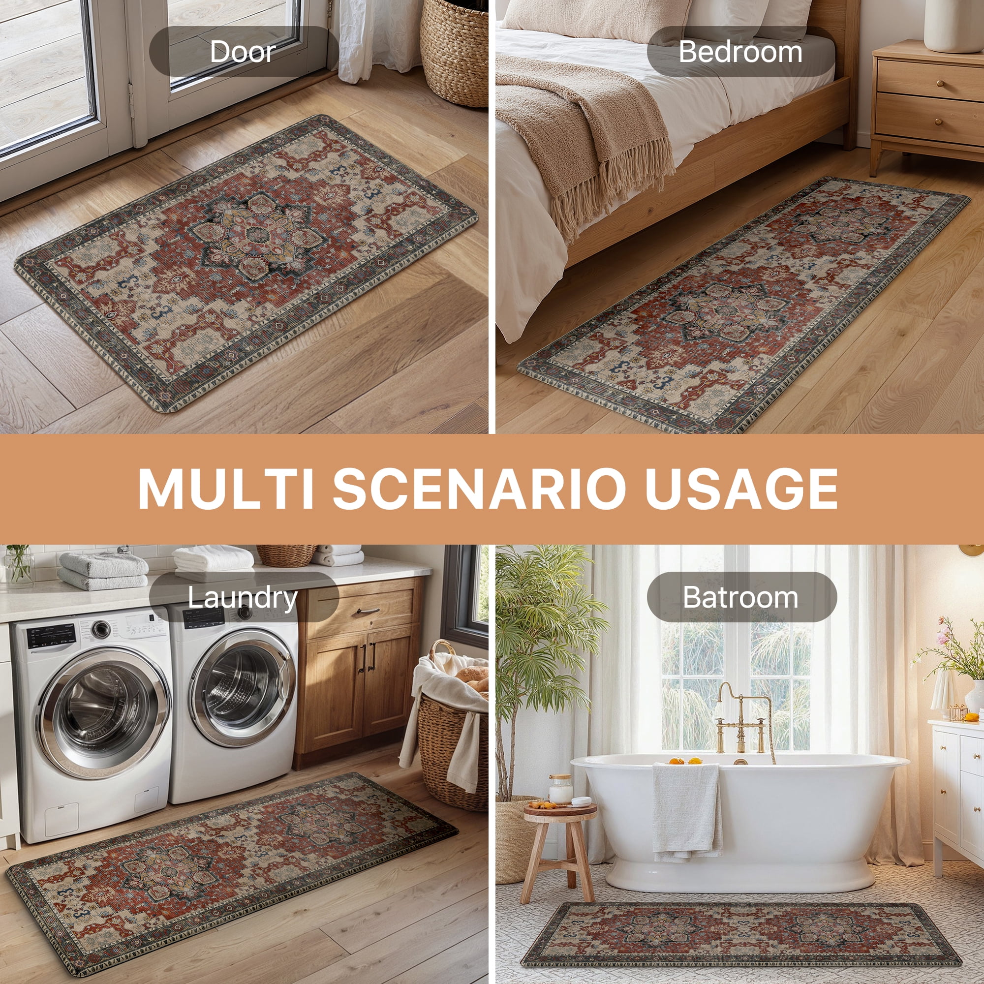 KUETH Kitchen Mats for Floor, Kitchen Rug with Anti Fatigue, Non Slip Washable Kitchen Rug, Set of 2 Kitchen Mat 17"x47"+17"x30", Runner Rug with Waterproof for Bathroon and Bedroom
