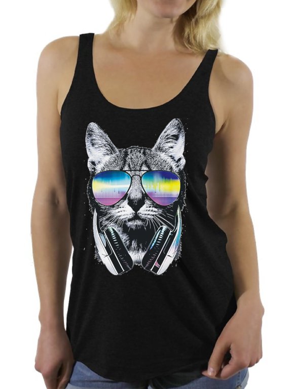 Cat T-Shirt Sunglasses Racerback Tank Tops
