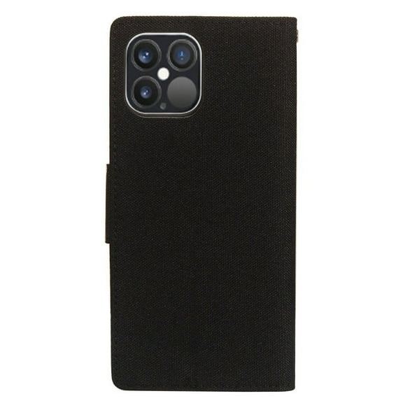 For Apple iPhone 12 (6.1 in)/12 Pro (6.1 in) Case, by Insten Stand Denim Fabric with Card Slot Case Cover compatible Apple iPhone 12 (6.1 in)/12 Pro (6.1 in), Black