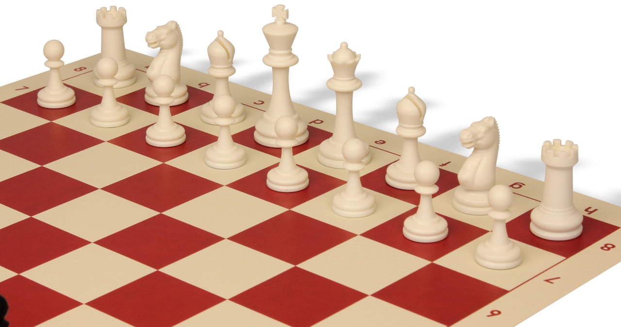 Archer's Bag Master Series Double-Weighted Plastic Chess Set - Black & Ivory Pieces - Red