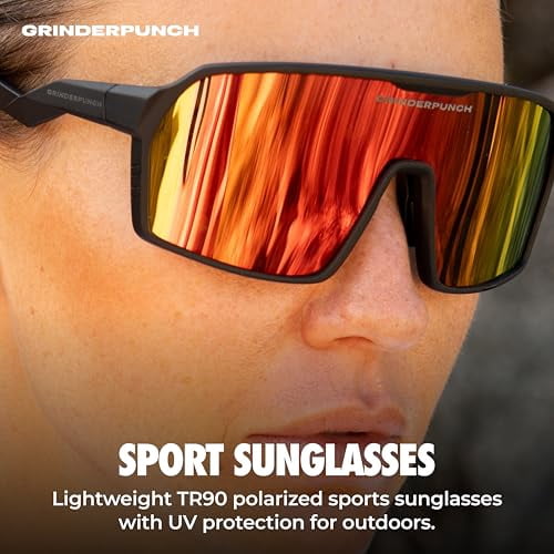 Grinderpunch Polarized Sports Sunglasses for Men Women UV Protection Shades for Baseball Running Cycling Skiing & Pickleball - Red