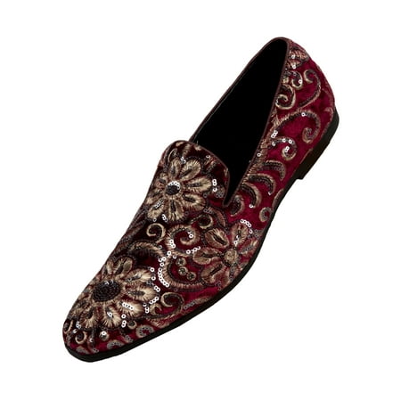 

Amali Mens Velvet Fabian Slip On Smoking Driving Loafer w/ Sequin Embroidery