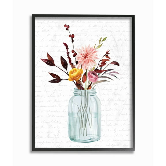 Stupell Industries Jar Of Flowers Autumn Red Fall Seasonal Design Framed Wall Art by Lettered and Lined