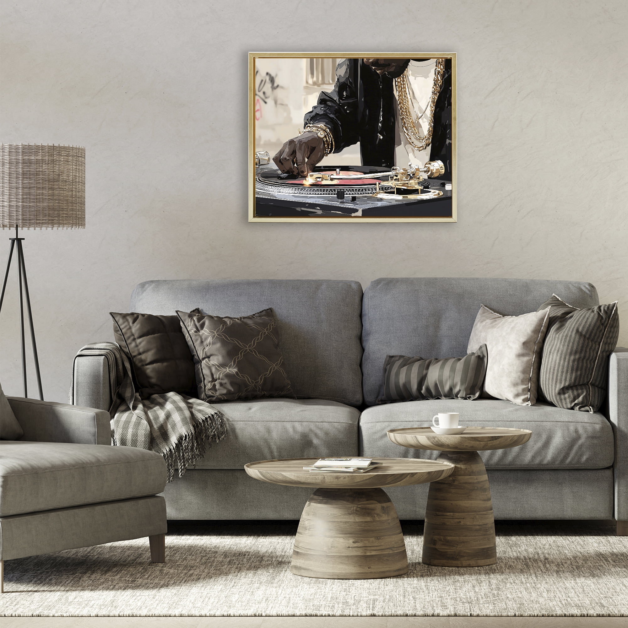 Stupell Industries Golden Touch on DJ's Turntable Gold Framed Floater Canvas Wall Art, design by Franklyn Gregory