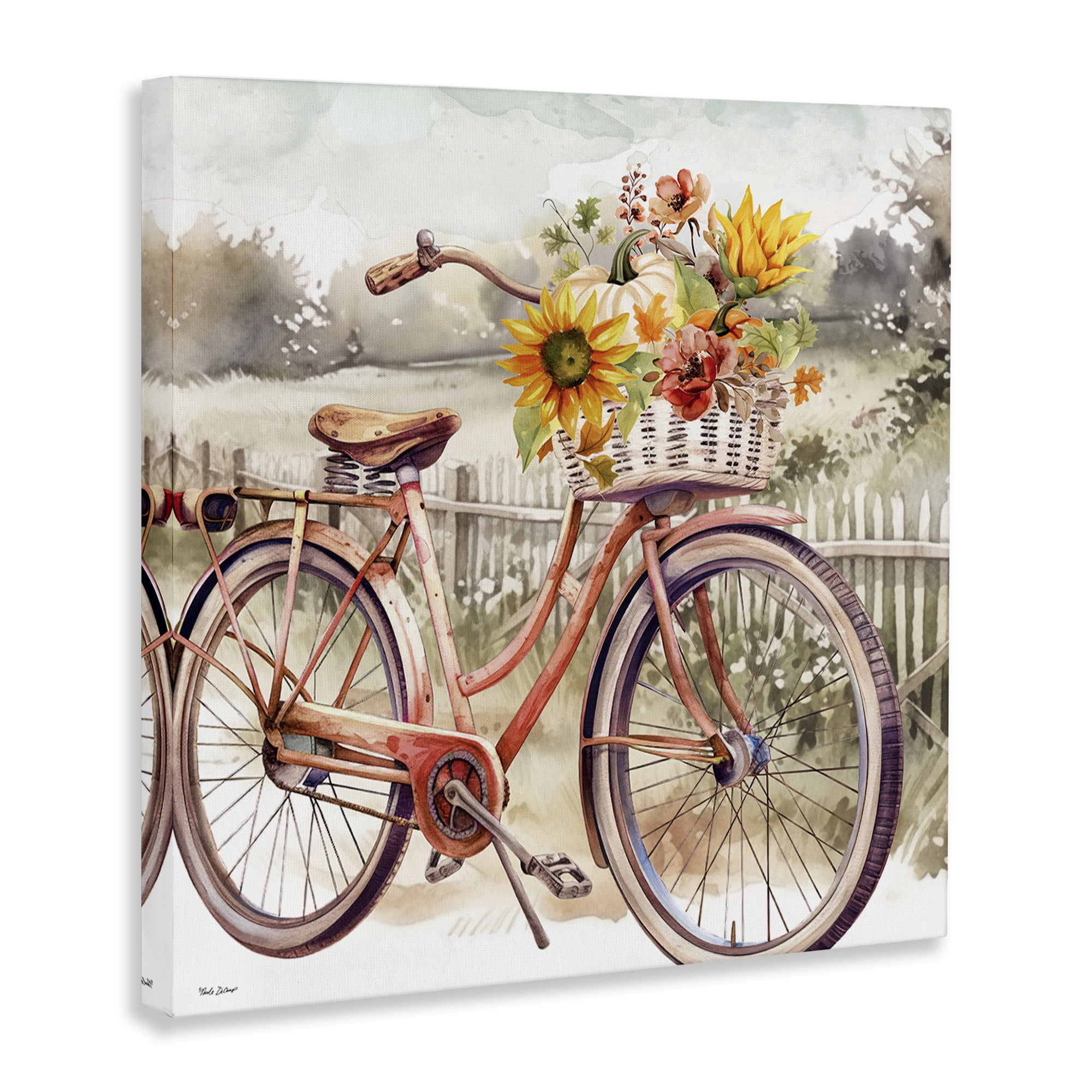 Stupell Industries Autumn Floral Bicycle Botanical & Floral Painting Gallery Wrapped Canvas Art Prints Wall Art, 24 x 24