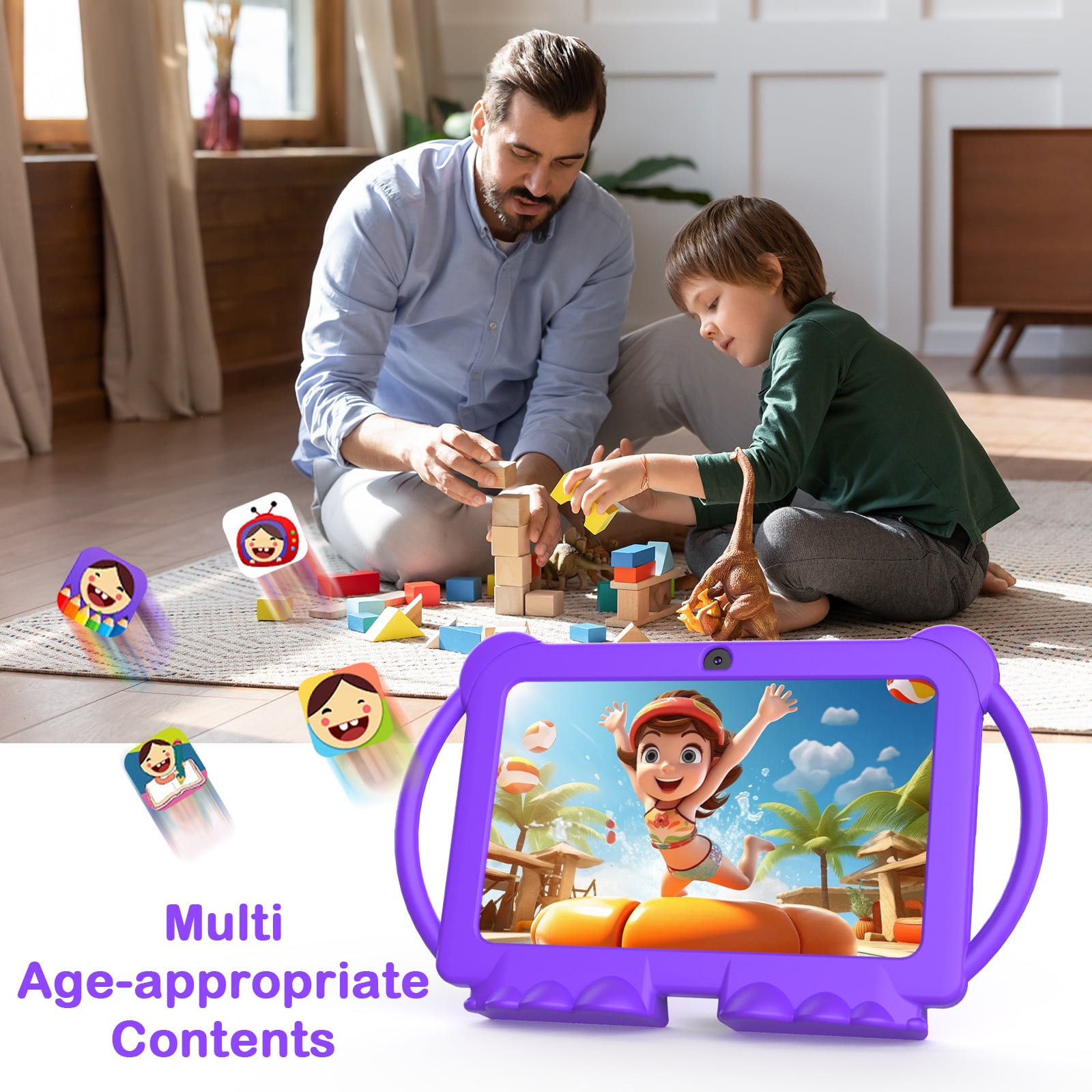 Kids Tablet 7 Inch Android Toddler Tablet with Protective Cover, 4GB RAM + 32GB ROM, WiFi &BT, Dual Camera, Pre-Installed Educational Games & Parental Control, IPS Touch Screen