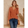 thumbnail image 4 of Women's V Neck Casual Long Sleeve Pullover Sweater Blouses Waffle Knit Henley Tops, 4 of 5