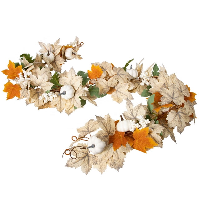 Thanksgiving Table Decorations 69Inch Artificial Maple Leaf and Pumpkin Vines Tabletop Decoration for Thanksgiving and Fall Season Festive Home Decor Halloween Decorations for Home
